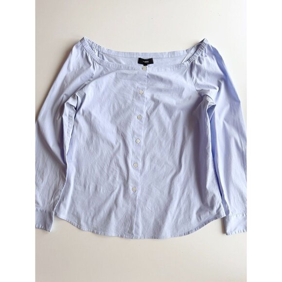 THEORY Auriana Blue Stretch Cotton Poplin Off Shoulder Button Up Shirt, Size L - Picture 5 of 15